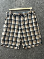 Chaps Mens Shorts Size 34 Beige Navy Check Cotton Chino Preppy Summer Smart