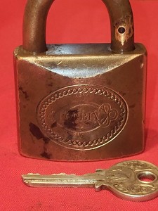 CORBIN solid brass Padlock. Rare. Excellent Condition. WITH KEY!