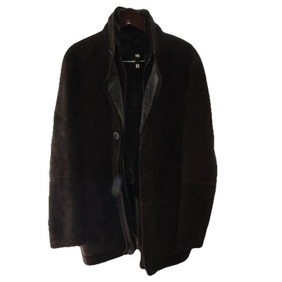 Dibello Collezioni Men's Brown Fur Lined Overcoat Zip Button Pockets Size 54
