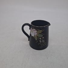 Antique Victorian Jackfield Ware Black Glazed Jug Pitcher Rd No117962 Floral 9cm
