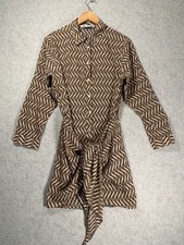 Zara Brown Cream Wavy Print Shirt Dress Womens Size M Long Sleeve Belted