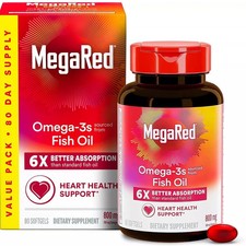 MegaRed 6X Advanced Absorption Omega 3 Fish Oil 80 Softgels Exp 2027 