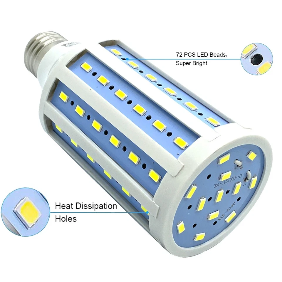 5PCS 20W Super Bright LED Bulb 75-Chip Corn Light E26 Cool Daylight 6000K White - Image 3 of 4