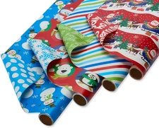 American Greetings Reversible Kids Christmas Wrapping Paper Rolls, Santa