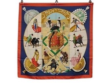 HERMES Scarf Carre90 Multicolor 100 Silk Women's PLAZA DE TOROS Bullfighting Ri