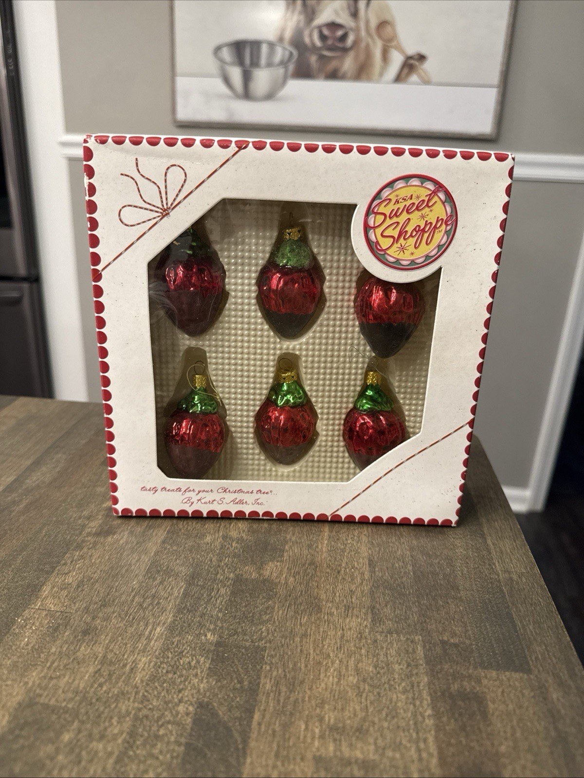 6 VTG Kurt Adler Sweet Shoppe Blown Glass Ornaments Chocolate Covered Strawberry