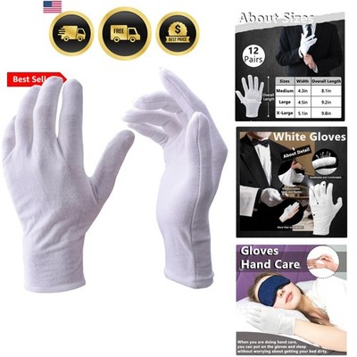 12 Pairs White Cotton Gloves Soft Cloth Dust Hand Gloves Work for Men Women A...