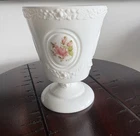 Vintage Fenton Glass Satin Custard Footed Candy Dish Flowers