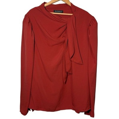 ELOQUII | Women s Zinfandel Plus Size 30 Drape Front Tie Neck Blouse Long Sleeve