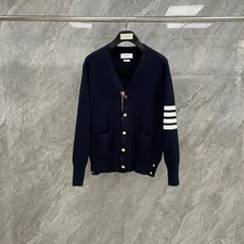 Thom Browne Men/womens Autumn Winter New Four Bars Striped Knitted Wool Cardigan