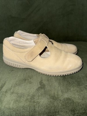 Ecco Soft Maryjane Shoes Womens EU 38 US 7 Tan T-Strap Suede Slip On Comfort