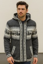 Baja Hoodie Ethno Jacke Azteken Muster Peru Grau Boho Hippie Festival Gr M