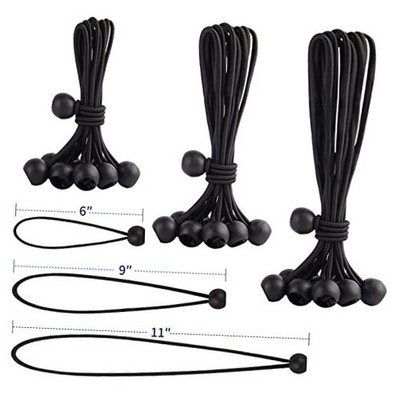 30PCS of 3 Sizes Ball Bungee Cords, 6, 9, 11 Inch Tarp Canopy Bungee, Black