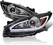 Black Headlights W/Led Tube Set Pair Headlamp Fits 2010-2013 Mazda 3 Halogen