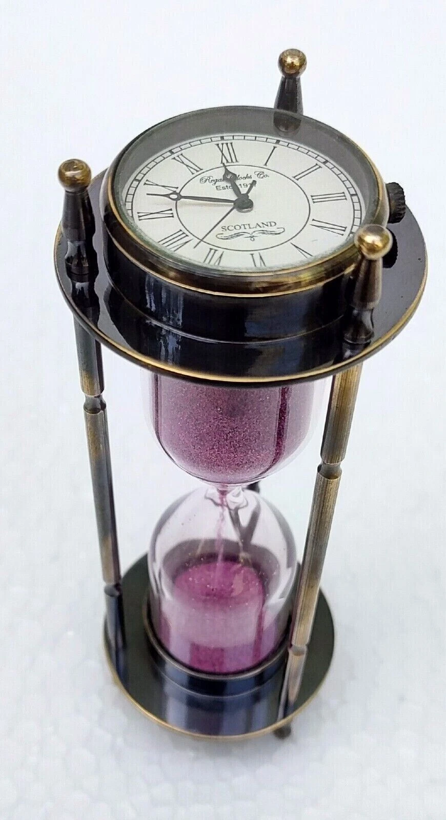 Antique Vintage Maritime Brass 2 Minute Sand Timer one Side Clock And Compass