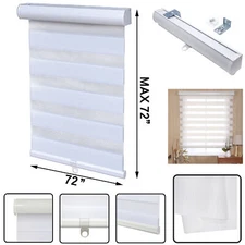 72" x 72" White Zebra Roller Blinds Cordless Dual Layer Shades Sheer or Privacy