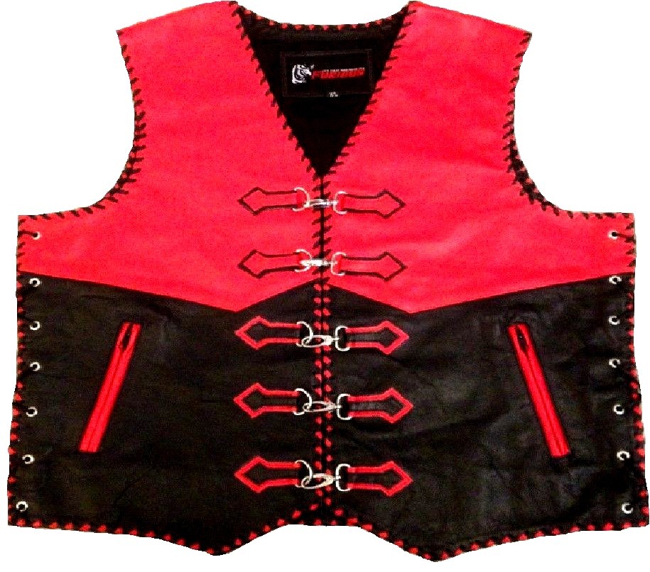 Motorcycle Leather Buckle Vest Motorbike Ride Touring Braided Biker Leather Vest