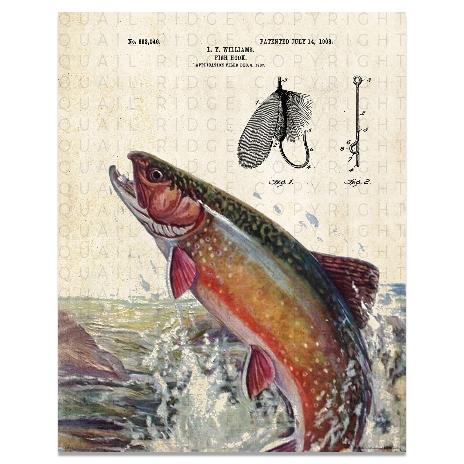 Vintage Fly Fishing Lures Patent Art Print Brook Trout Fish Cabin Wall Decor 