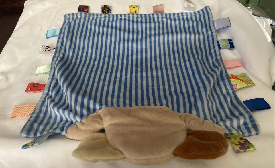 Manta de seguridad Taggies Blue Stripe Peek A Boo Buddy Puppy Dog Lovey Puppy Dog Foto 3 de 4