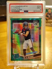 C.J. CJ STROUD 2023 OPTIC GREEN HYPER PRIZM RC #244 PSA 9 MINT! #TEXANS OSU! ((