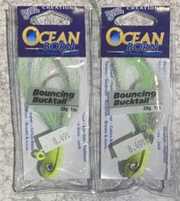 2 Packs Ocean Born Bouncing Bucktail Jigs 1 OZ Chartreuse Pearl