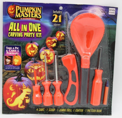 Pumpkin Masters All In One Carving Party Kit Halloween Patterns Carving Tool NEW