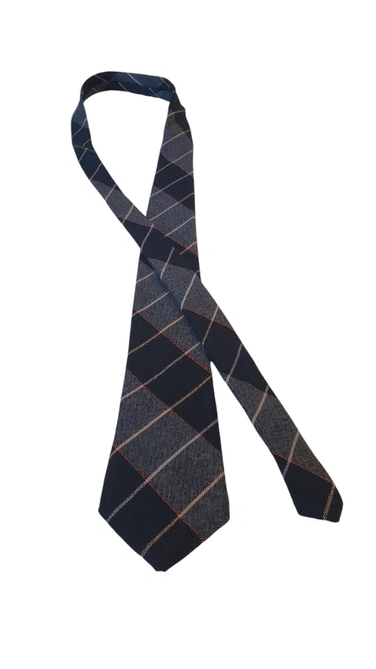 Corbata de cuello a cuadros Cambridge Classics para hombre azul marino 100 % lana de cordero tejida en Escocia Foto 3 de 4