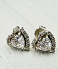 925 Sterling Silver  CZ Heart Shaped Stud Earrings