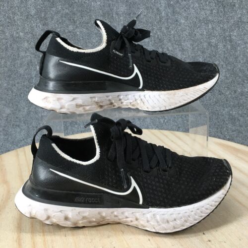 Nike Shoes Womens 7 React Flyknit Running Sneakers CD4372 002 Black Fabric Low - Picture 1 of 18