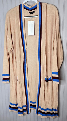 BloomChic Womens CARDIGAN 22 24  Beige Blue Burgandy Stripe Preppy College NEW
