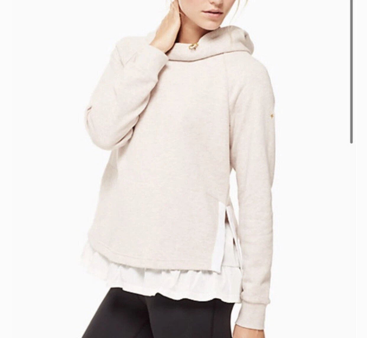Kate Spade Ruffle Pullover Felpa con Cappuccio 2 Strati Felpa Avena Melange L $118