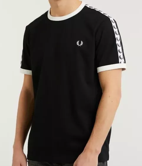 FRED PERRY TAPED RINGER T-SHIRT BLACK M6347 439 NEW WITH TAGS