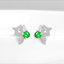 Certified Sterling Silver 925 Green Natural A Jade jadeite Butterfly Earrings