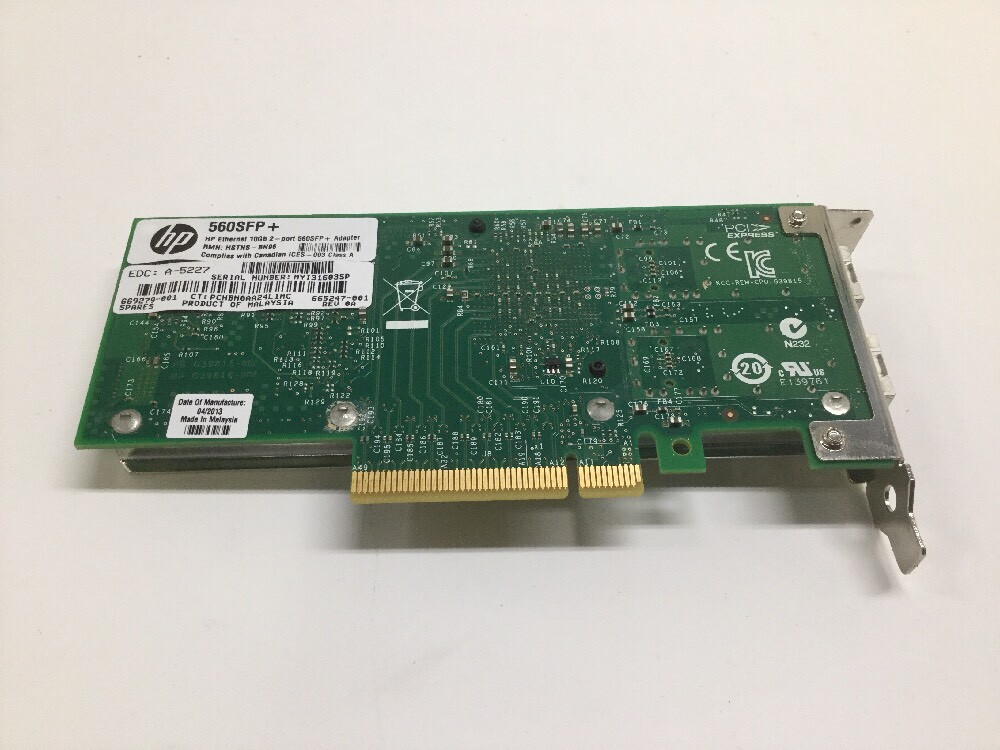 Tarjeta Red Usada Buena Tarjeta De Red HP 560SFP Dual Puerto 10Gb SFP - Usada, Intel X520-DA2 Con 2 SFP Incluidos Tarjeta PCI Express 10 Gbps
