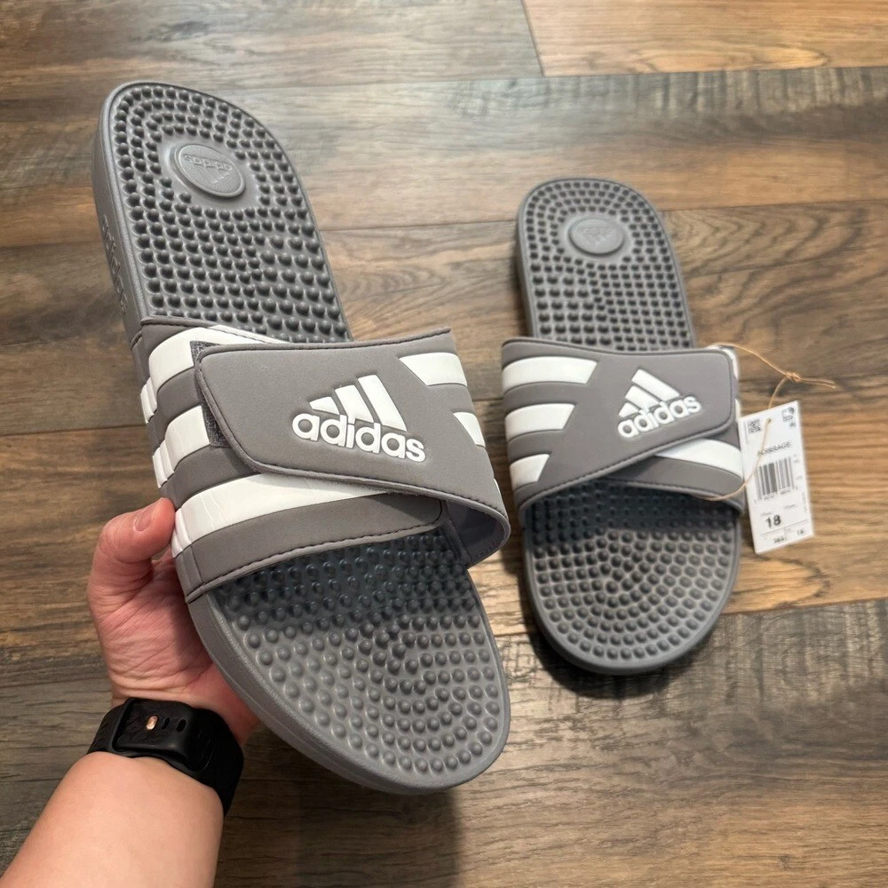NUOVI sandali Adidas Adissage Stripe grigi slip on gomma slide uomo 18