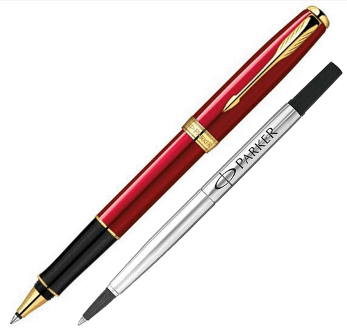 Eccellente penna roller Parker Sonnet rosso oro clip 0,5 mm inchiostro ricariche fini - Foto 2 di 7