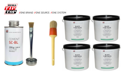 REMA TIP TOP Reifen Perlen Montagepaste (4 x schwarz) + Bürste & SC-BL Zement - Kit