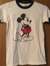 Mickey Mouse - Vintage White Ringer With Blue Trim - Walt Disney Productions - S