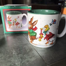 Vtg 1990 Creative Concepts Christmas Mug - Animal Parade! Bear, Mouse, Rabbit