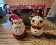 Johanna Parker Transpac Rudolph & Santa Salt Pepper Shaker Christmas OOAK
