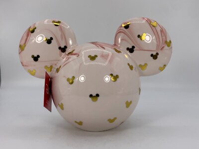 NEW Disney Mickey Mouse Head Glass Table Top Decoration Pink Swirl Gold