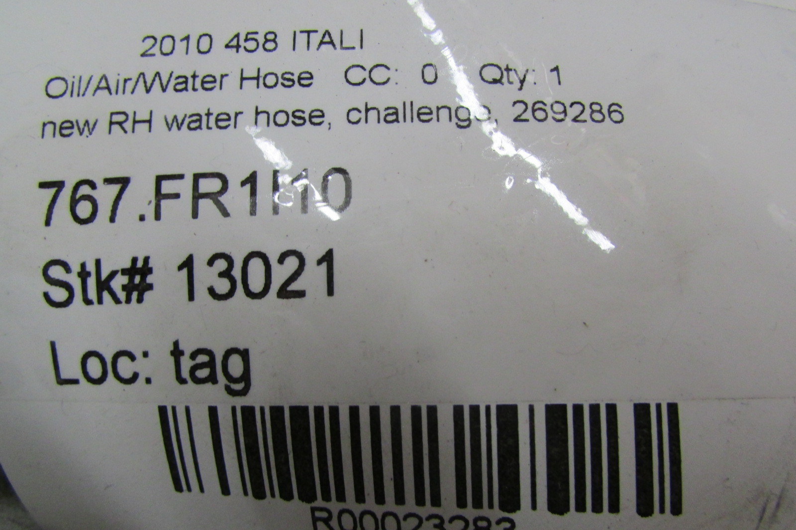 Ferrari 458 Italia Challenge, RH, Right Water Hose, New, P/N 269286