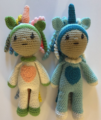 Handmade Crochet Stuffed Boy & Girl Unicorn Dolls 17'' Tall