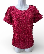 New Anthropologie Varun Bahl Textured Floral Blouse 8 Rose $150 Short Sleeve NWT