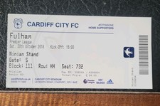 Ticket Stub Cardiff City V Fulham 2018 / 2019 Premier League 
