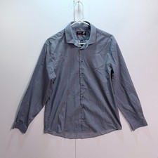 J.Ferrar Stretch Slim Blue Geometric Print Dress Shirt