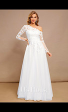 JJ's House White One Shoulder Long Sleeve Lace A-Line Full-Length Dress 6