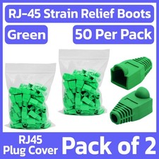 2 Pack 50 Pcs RJ45 Plug Strain Relief Boot Cat5e Cat6 Connector Cover Cap Green