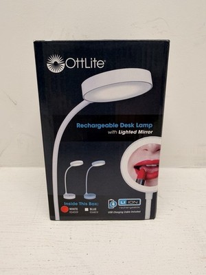 OttLite - Rechargeable LED Desk Lamp with Lighted Mirror - White  Model: R34009
