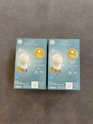 GE LED+ A19 Dusk to Dawn LED Light Bulbs, Automatic On/Off , 2 Pack, Daylight